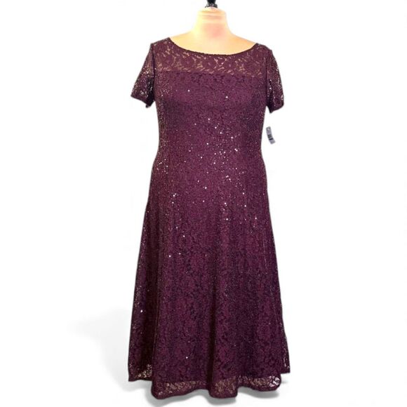 SL Fashions Tea Length Sequin Lace Party Dress with Cap Sleeves, NWT! Size 18 - Picture 1 of 8